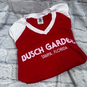 Vtg Busch Gardens Theme Park Red Ringer TShirt Men's X-Large Tampa Florida 50/50